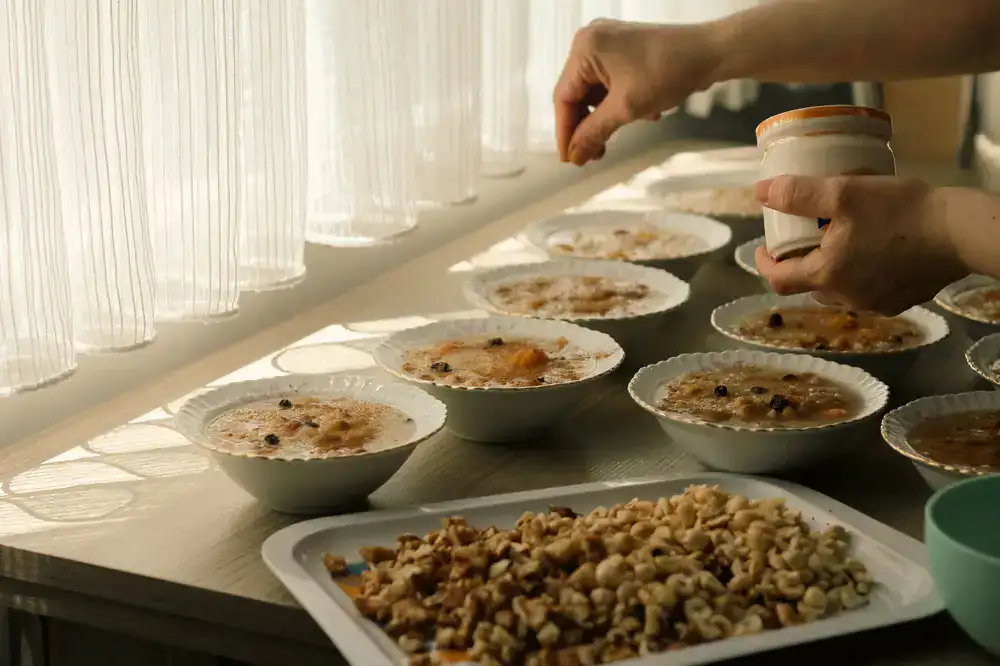 Nutritious pet food in ceramic bowls
